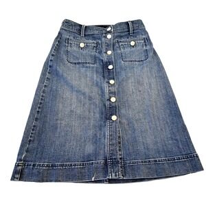 Talbots Womens Stretch Denim Button Down Skirt Size‎ 2 Classic Capsule Preppy
